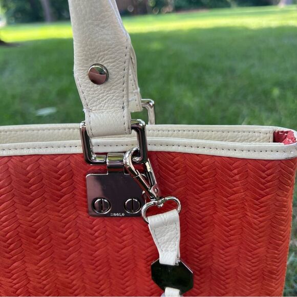Treesje Orange Woven Leather Cream Tassel Large Organizer AWO-3032 Tote Bag - Picture 13 of 16